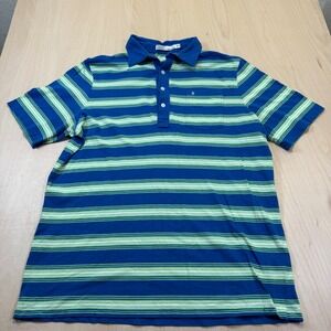 CRICQUET Mens Large Striped Short Sleeve Polo Shirt Organic Cotton Blue Green
